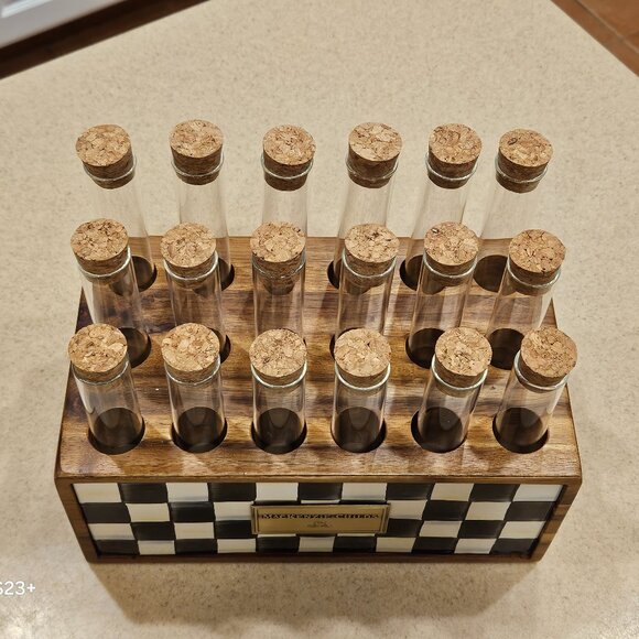 MACKENZIE CHILDS COURTLY CHECK HERB SPICE RACK STORAGE JAR CONTAINER BOX VASE - Picture 5 of 8